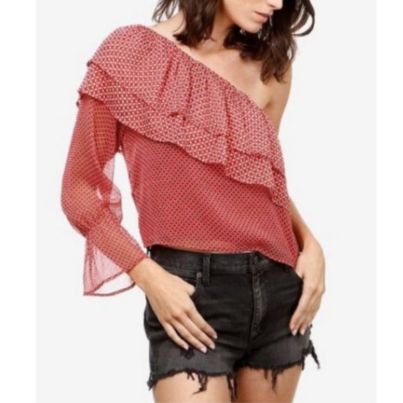 Lucky Brand Tops - Lucky Brand Red Print One Shoulder Top - Size L